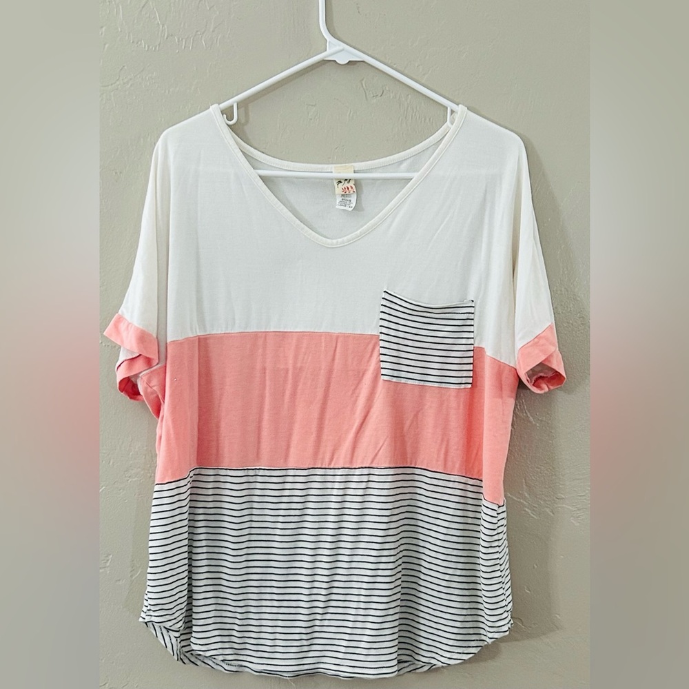 7th Ray White and Pink Relaxed Tee